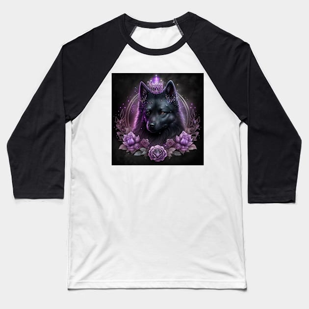 Shimmering Queen Schipperke Baseball T-Shirt by Enchanted Reverie